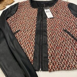BCBG leather/houndstooth blazer/jacket